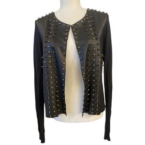 Animale Womens Faux Leather Spiked Black Cardigan